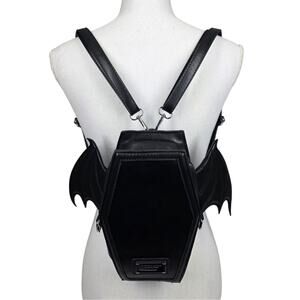 JING PIN NVBAO GOTHIC EMO COFFIN BAT WINGS BLACK BACKPACK CONVERTIBLE CROSSBODY